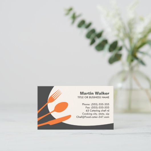 Moderner Catering oder Koch in Grau-Orange Visitenkarte (Stehend Vorderseite)