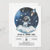 Moderner Celestial Editable Astronaut Boy Birthday Einladung (Vorne/Hinten)