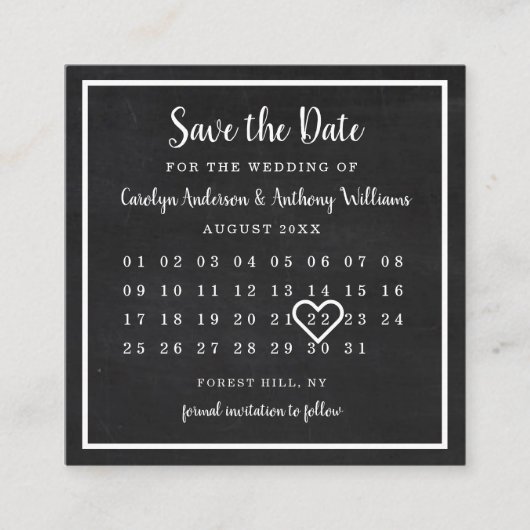 Moderner Chalkboard-Foto-Kalender Save the Date Begleitkarte (Vorderseite)