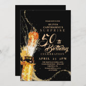 Moderner Champagner mit schwarzem und goldenem Cha Einladung (Vorne/Hinten)