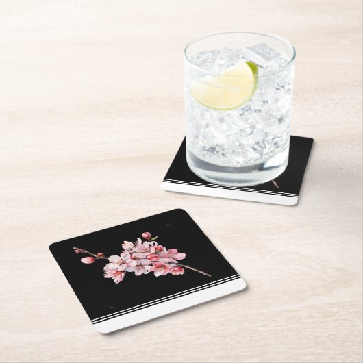 Moderner Cherry Blossom Black Paper Untersetzer (Vor Ort)