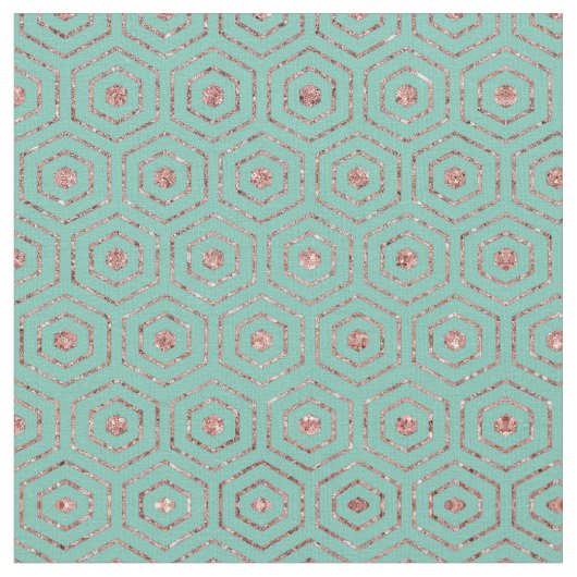 Moderner Chic Aqua Rose Gold Glitzer Hexagon Geo Stoff (Nahaufnahme)