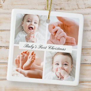 Moderner Chic Baby's First Christmas 4 Foto Urlaub Keramikornament
