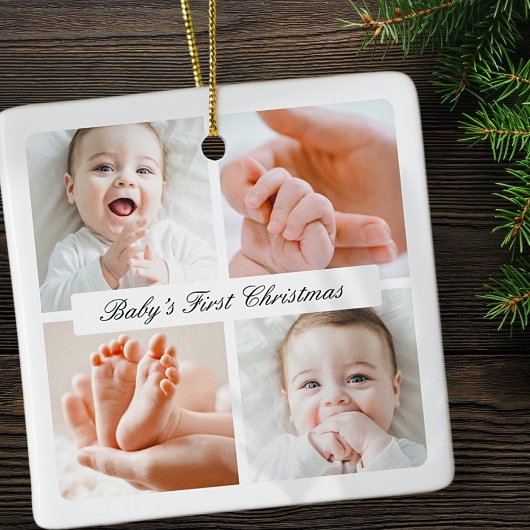 Moderner Chic Baby's First Christmas 4 Foto Urlaub Keramikornament