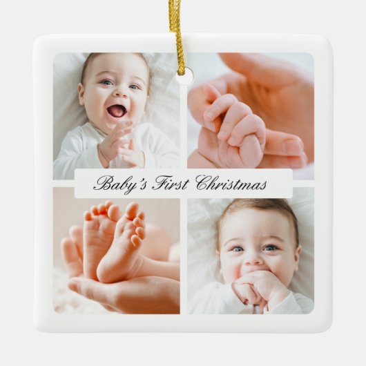 Moderner Chic Baby's First Christmas 4 Foto Urlaub Keramikornament (Vorderseite)