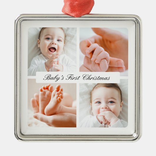 Moderner Chic Baby's First Christmas 4 Foto Urlaub Ornament Aus Metall (Vorne)