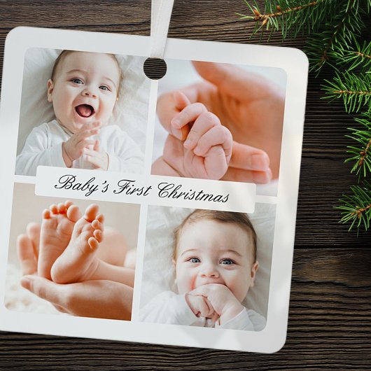 Moderner Chic Baby's First Christmas 4 Foto Urlaub Ornament Aus Metall