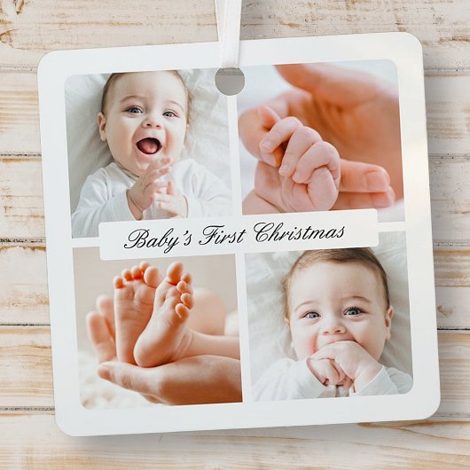 Moderner Chic Baby's First Christmas 4 Foto Urlaub Ornament Aus Metall