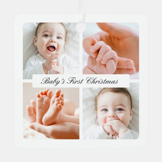 Moderner Chic Baby's First Christmas 4 Foto Urlaub Ornament Aus Metall (Vorderseite)