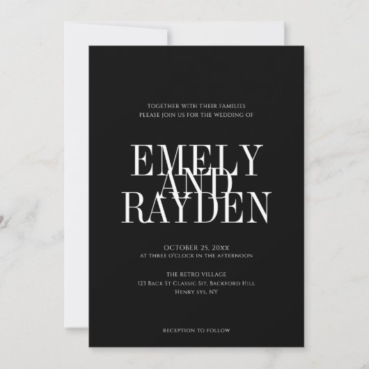 Moderner Chic Black and White QR Code Hochzeit Inv Einladung (Vorderseite)