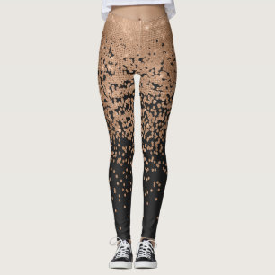 Moderner Chic Black Gold Polka Dot Black Confetti Leggings