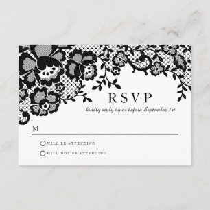 Moderner Chic Black Lace Formal Wedding RSVP Karte