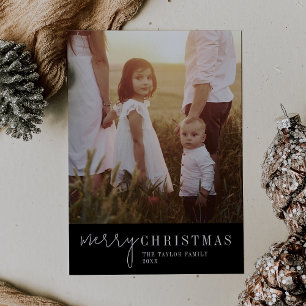 Moderner Chic Black Merry Christmas Foto Feiertagskarte