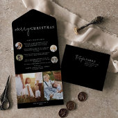 Moderner Chic | Black Merry Christmas Multi Foto All In One Einladung