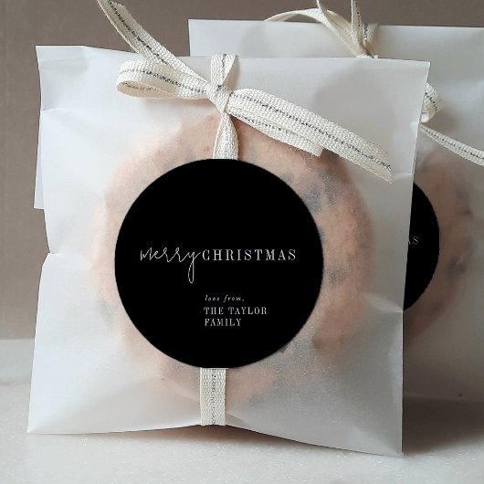 Moderner Chic | Black Merry Weihnachtsgeschenk Runder Aufkleber