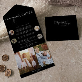 Moderner Chic | Black New Year Chee Multi Foto All In One Einladung