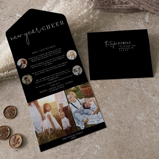 Moderner Chic | Black New Year Chee Multi Foto All In One Einladung