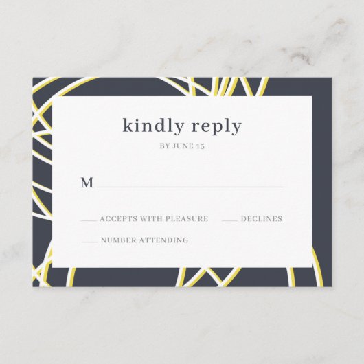 Moderner Chic Elegant Blue Yellow Wedding RSVP Begleitkarte (Vorderseite)