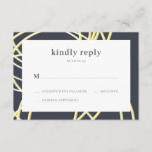 Moderner Chic Elegant Blue Yellow Wedding RSVP