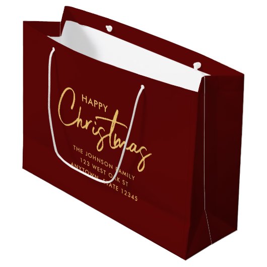 Moderner Chic Elegante Maroon Goldenes Glück Große Geschenktüte (Vorderseite Schrägansicht)