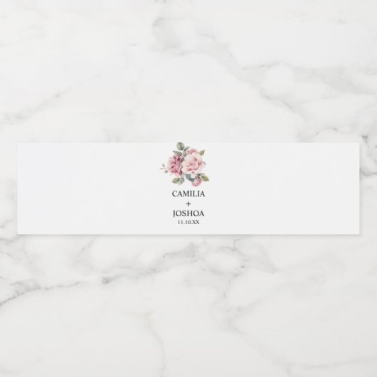 Moderner Chic Elegante Romantische Rosa Hochzeit Wasserflaschenetikett (Einzelnes Label)