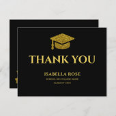 Moderner Chic Eleganter Black and Gold Abschluss Dankeskarte (Vorne/Hinten)