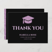 Moderner Chic Eleganter Schwarz-Rosa-Abschluss Dankeskarte (Vorne/Hinten)