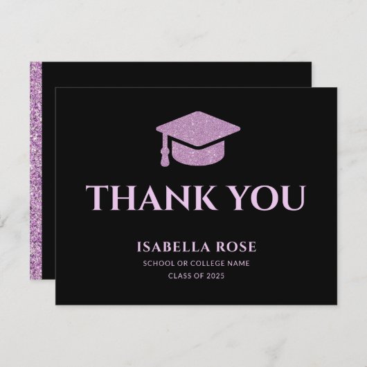 Moderner Chic Eleganter Schwarz-Rosa-Abschluss Dankeskarte (Vorne/Hinten)