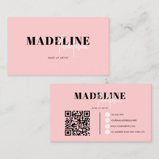 Moderner Chic Flamingo Pink Feminine QR Code Visitenkarte (Vorne/Hinten)