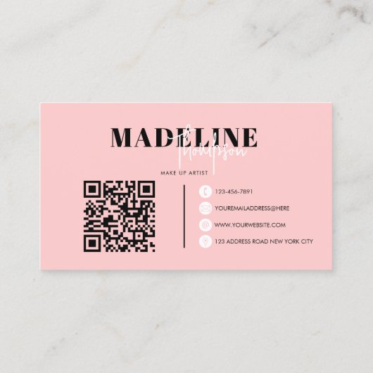 Moderner Chic Flamingo Pink Feminine QR Code Visitenkarte (Rückseite)