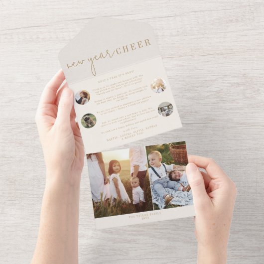 Moderner Chic | Gold New Year Chee Multi Foto All In One Einladung (Abreißen)