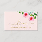 Moderner Chic Gold Pink Floral Makeup Artist Salon Visitenkarte (Vorderseite)