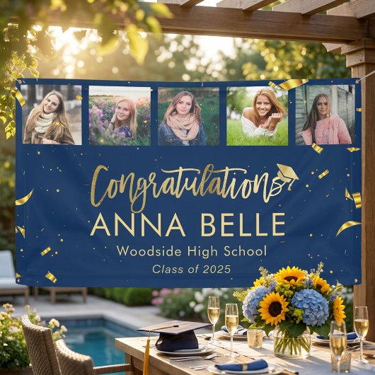 Moderner Chic Gold Script Collage Abschluss Banner
