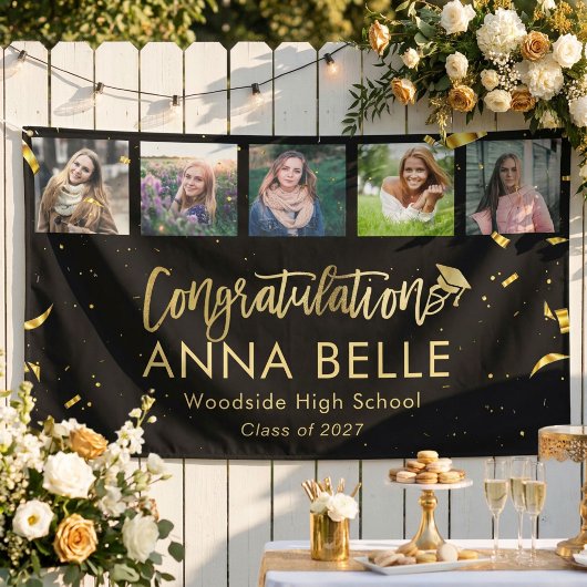 Moderner Chic Gold Script Collage Abschluss Banner