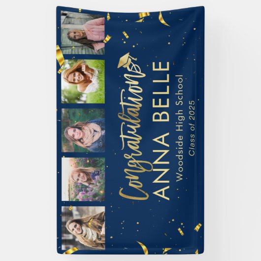 Moderner Chic Gold Script Collage Abschluss Banner (Vertikal)
