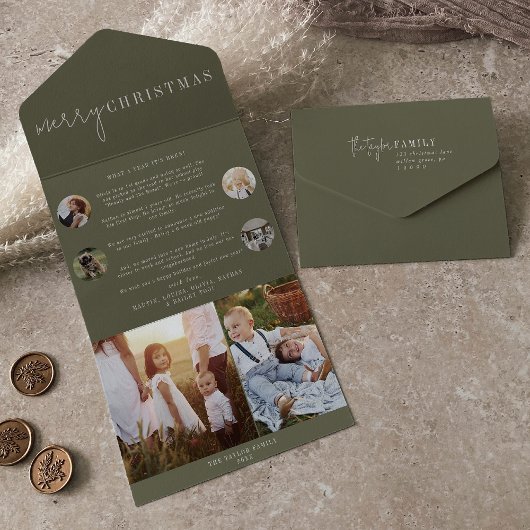 Moderner Chic | Green MerChristmas Multi Foto All In One Einladung