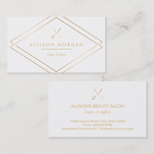 Moderner Chic-Haar-Salon-Schere-Imitat-Goldblick Visitenkarte (Vorne/Hinten)
