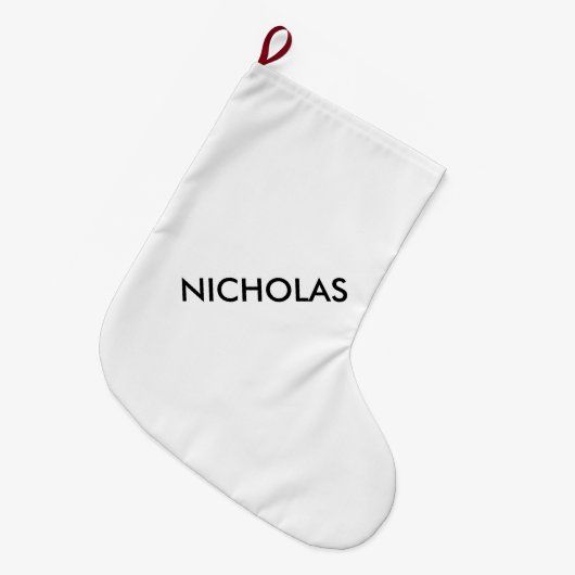 Moderner Chic heißt es Personalisiert Weiß Großer Weihnachtsstrumpf (Vorderansicht (hängend))