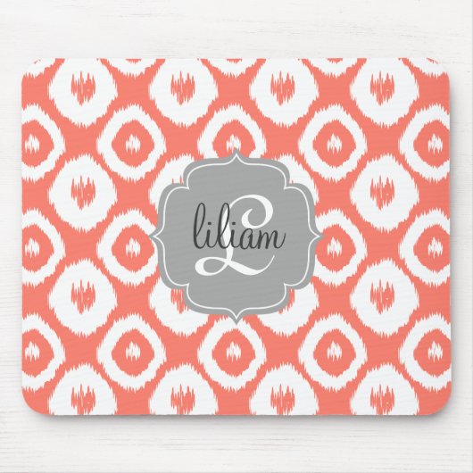 Moderner Chic korallenrote Ikat Diamanten Mousepad (Vorne)