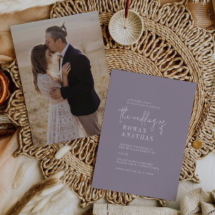 Moderner Chic Lavender Lila Foto Zurück Hochzeit Einladung