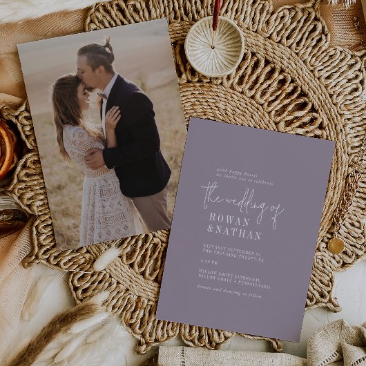 Moderner Chic Lavender Lila Foto Zurück Hochzeit Einladung