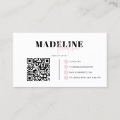 Moderner Chic Light Pink Feminine QR Code Visitenkarte (Rückseite)