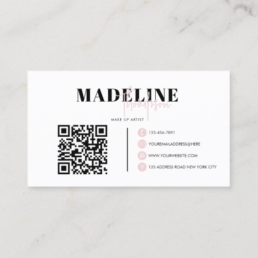 Moderner Chic Light Pink Feminine QR Code Visitenkarte (Rückseite)