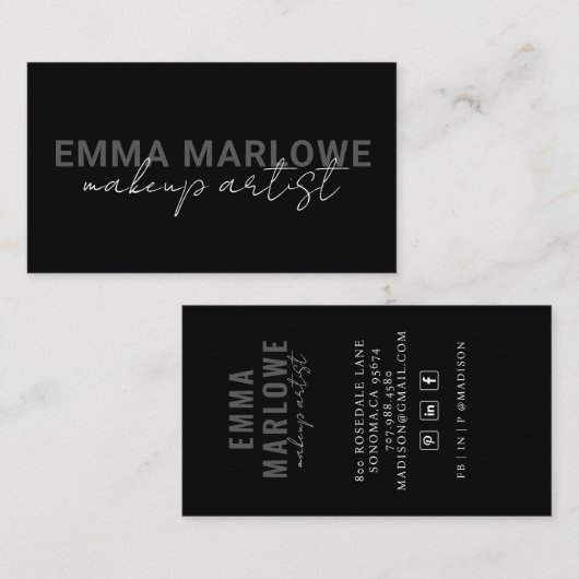 Moderner Chic Makeup Artist Black Visitenkarte (Vorne/Hinten)