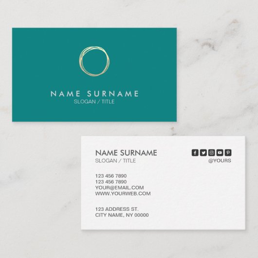 Moderner Chic-minimaler Goldkreis-aquamarine Visitenkarte (Vorne/Hinten)