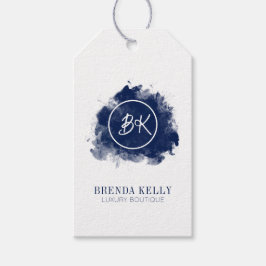 Moderner Chic Monogram Navy & White QR Code Geschenkanhänger