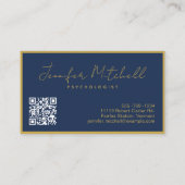 Moderner Chic Navy Blue Gold Handgeschriebener QR  Visitenkarte (Rückseite)
