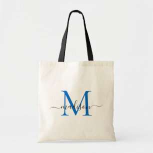 Moderner Chic Navy Blue Monogram Eleganter Skriptn Tragetasche
