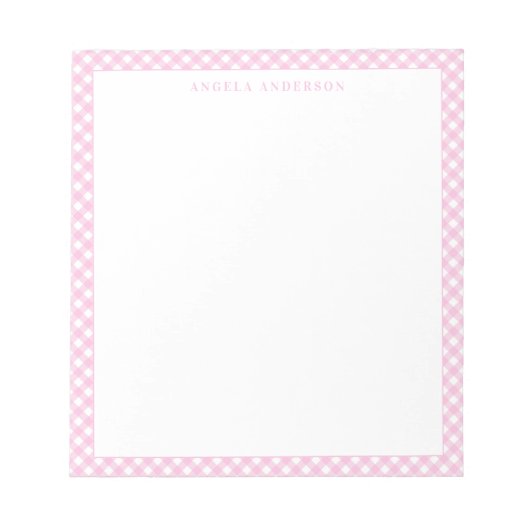 Moderner Chic Pastel Blush Pink Gingham Karierter  Notizblock (Vorderseite)