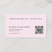 Moderner Chic Pink Life Insurance Broker QR-Code Visitenkarte (Rückseite)